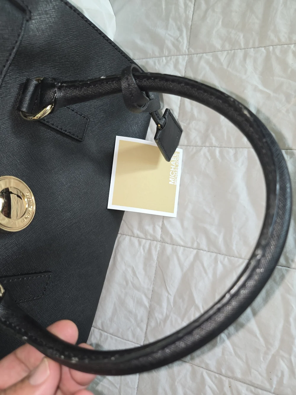 Michael Kors Black Saffiano Leather Satchel with Gold Hardware